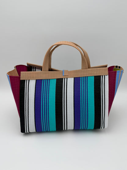 Arabian Large handwoven tote bag by SCRUBIES in Green,White,Red,Black with Stripes design and Bow accent pattern