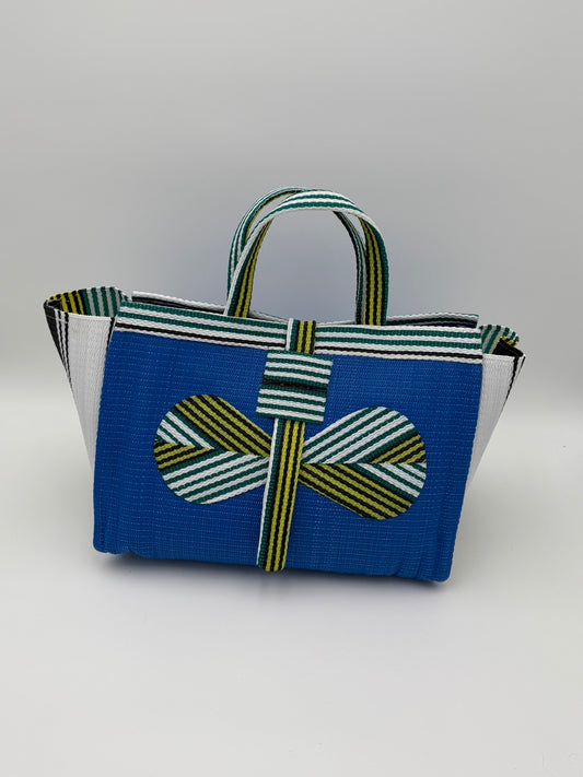 Lagoon Large handwoven tote bag by SCRUBIES in Blue,White,Green, with Solid design and Bow accent pattern