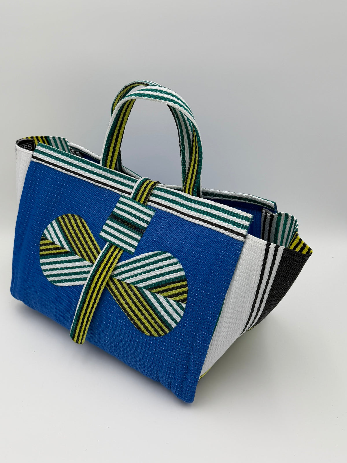 Lagoon Large handwoven tote bag by SCRUBIES in Blue,White,Green, with Solid design and Bow accent pattern