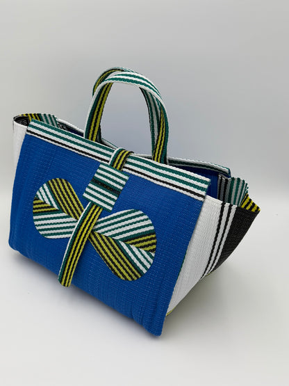 Lagoon Large handwoven tote bag by SCRUBIES in Blue,White,Green, with Solid design and Bow accent pattern