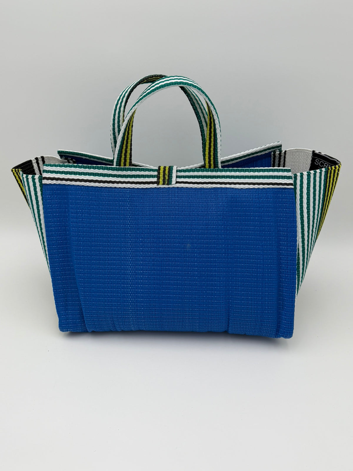 Lagoon Large handwoven tote bag by SCRUBIES in Blue,White,Green, with Solid design and Bow accent pattern