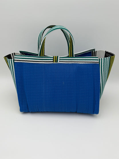 Lagoon Large handwoven tote bag by SCRUBIES in Blue,White,Green, with Solid design and Bow accent pattern