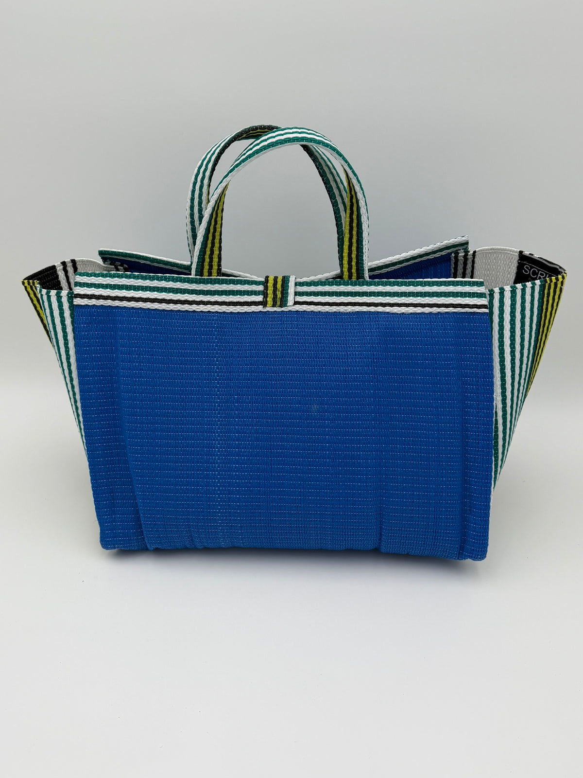 Lagoon Large handwoven tote bag by SCRUBIES in Blue,White,Green, with Solid design and Bow accent pattern