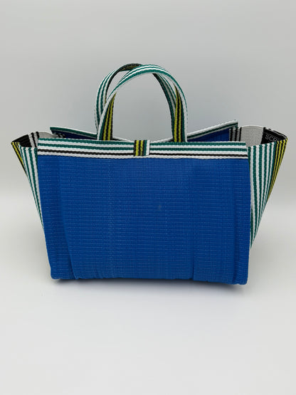 Lagoon Large handwoven tote bag by SCRUBIES in Blue,White,Green, with Solid design and Bow accent pattern