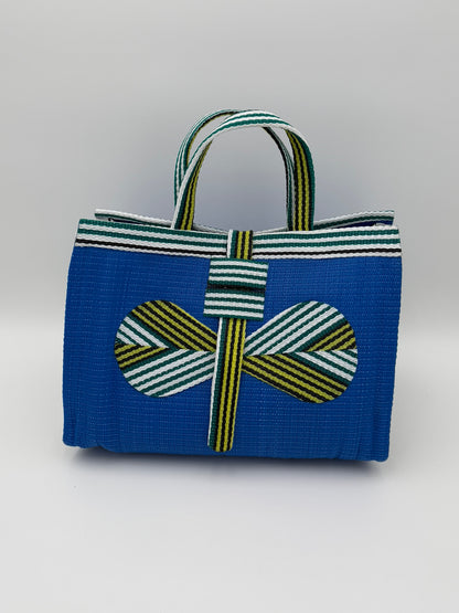 Lagoon Large handwoven tote bag by SCRUBIES in Blue,White,Green, with Solid design and Bow accent pattern