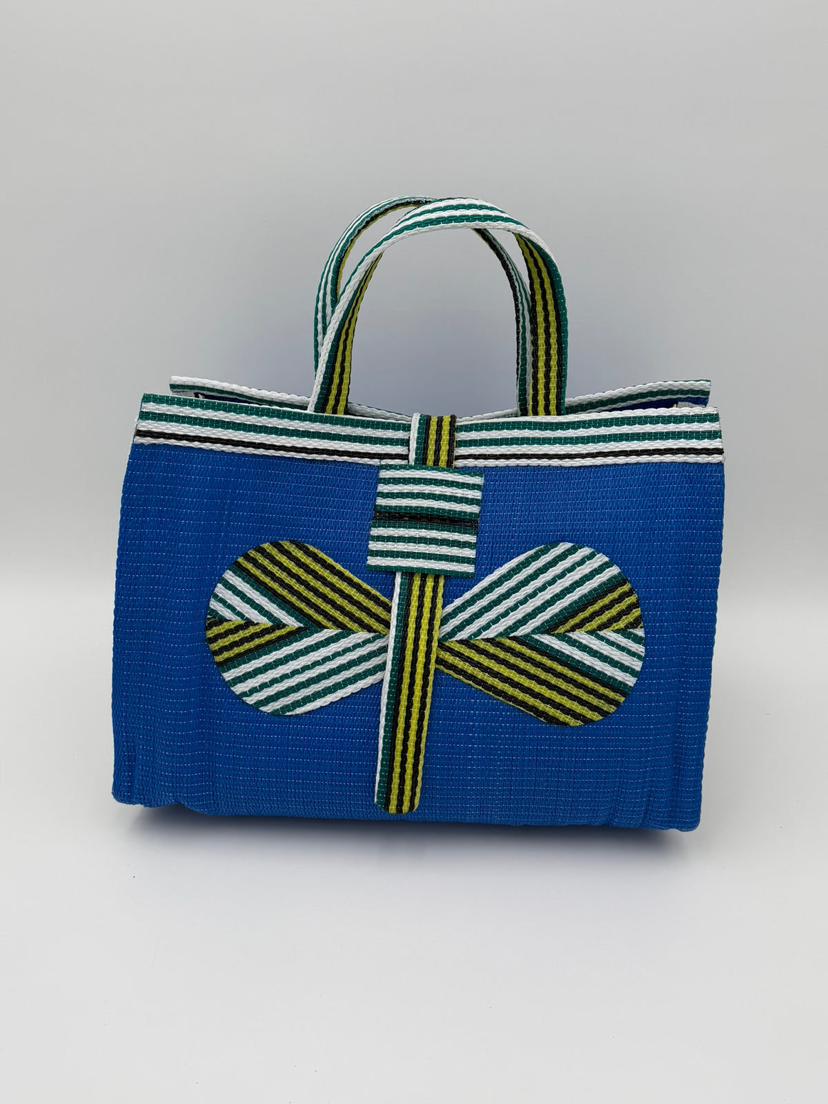 Lagoon Large handwoven tote bag by SCRUBIES in Blue,White,Green, with Solid design and Bow accent pattern