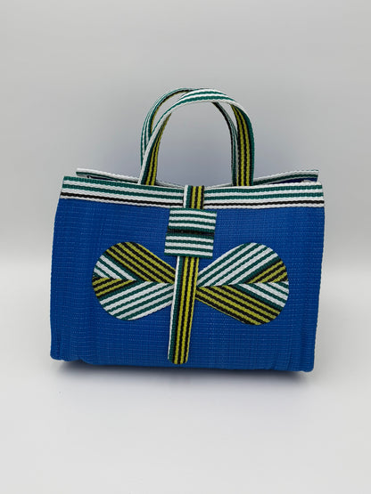 Lagoon Large handwoven tote bag by SCRUBIES in Blue,White,Green, with Solid design and Bow accent pattern