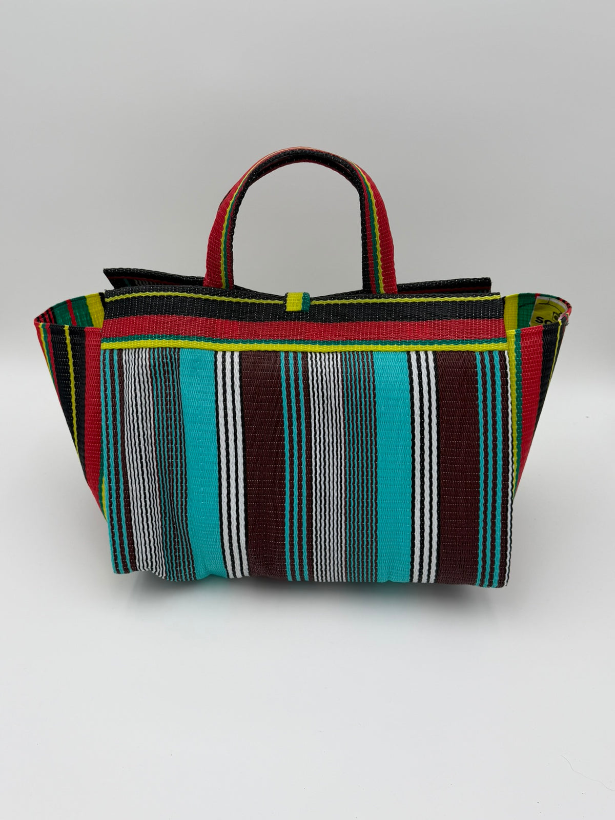Africana Large handwoven tote bag by SCRUBIES in Red,Black,Blue,White,Yellow,Teal with Stripes design and Abstract accent pattern