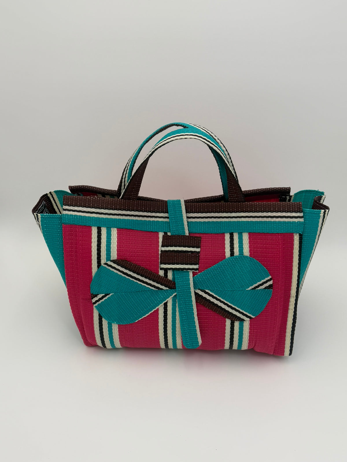 Boho Large handwoven tote bag by SCRUBIES in Teal,Beige,Pink,Purple with Stripes design and Leaf accent pattern