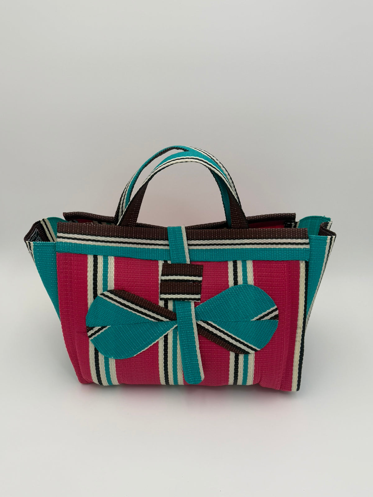 Boho Large handwoven tote bag by SCRUBIES in Teal,Beige,Pink,Purple with Stripes design and Leaf accent pattern