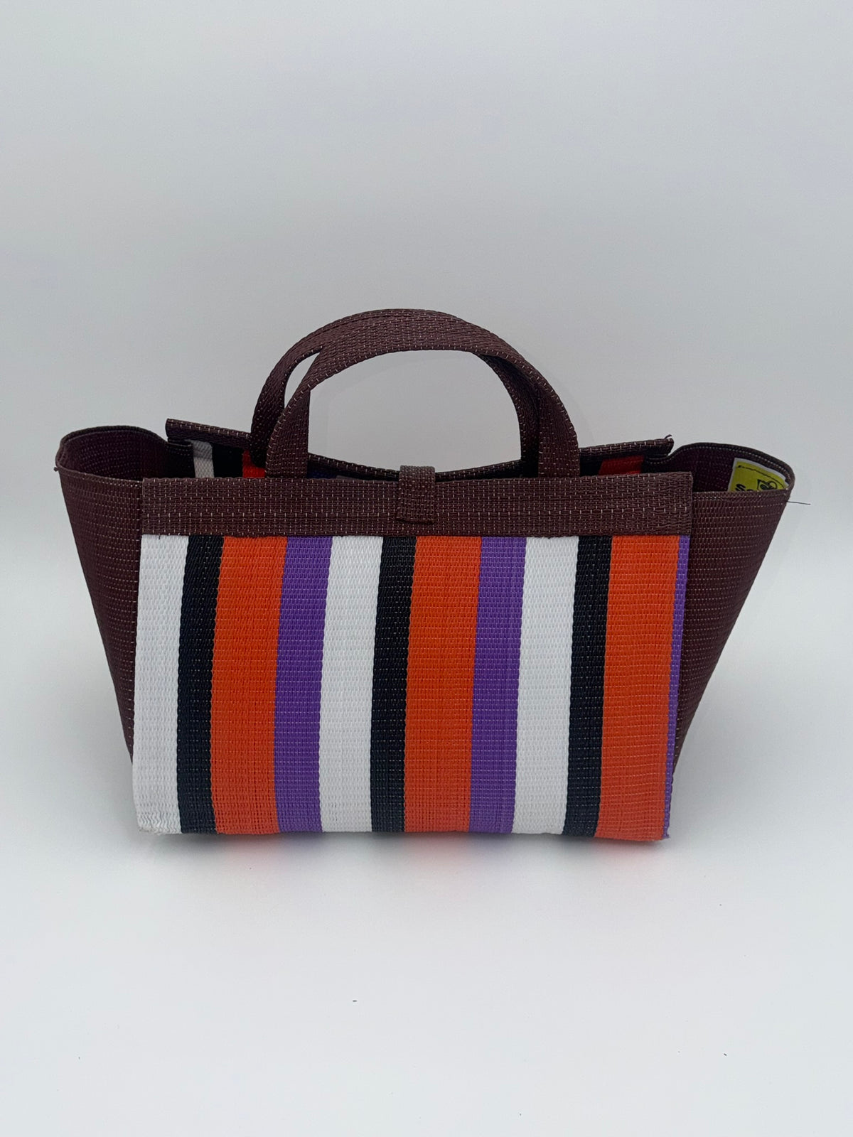 Orange Blocks Large handwoven tote bag by SCRUBIES in Brown,Orange,White,Black with Block design and Bow accent pattern