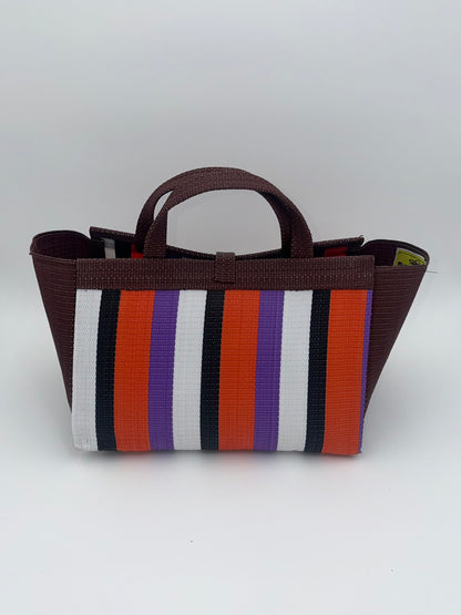 Orange Blocks Large handwoven tote bag by SCRUBIES in Brown,Orange,White,Black with Block design and Bow accent pattern