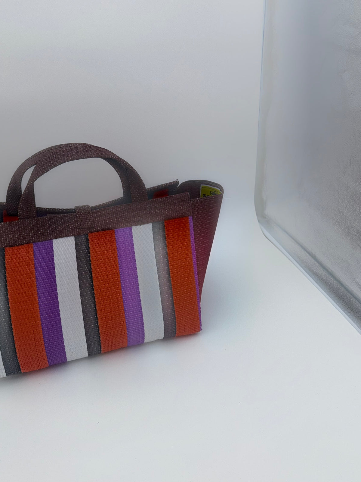 Orange Blocks Large handwoven tote bag by SCRUBIES in Brown,Orange,White,Black with Block design and Bow accent pattern