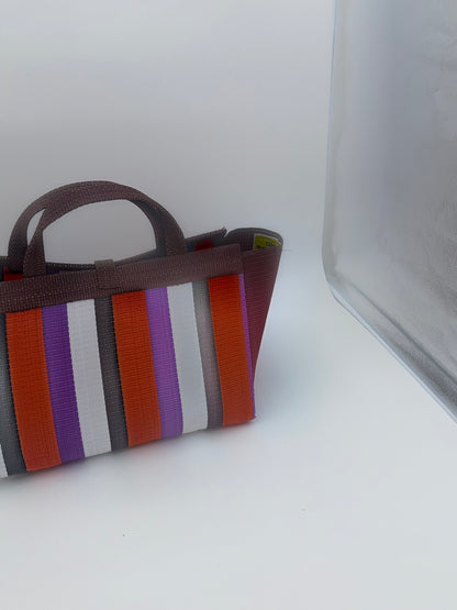 Orange Blocks Large handwoven tote bag by SCRUBIES in Brown,Orange,White,Black with Block design and Bow accent pattern