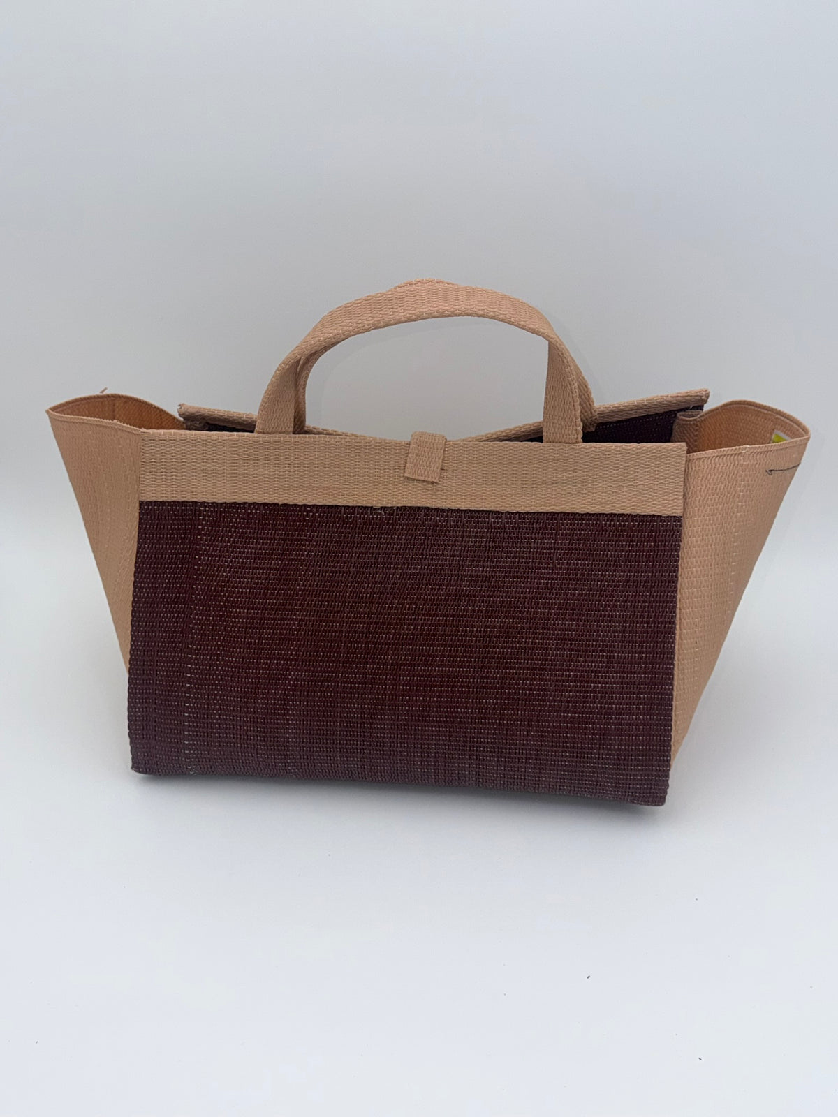 Chocolate Large handwoven tote bag by SCRUBIES in Brown,Beige with Solid design and Leaf accent pattern