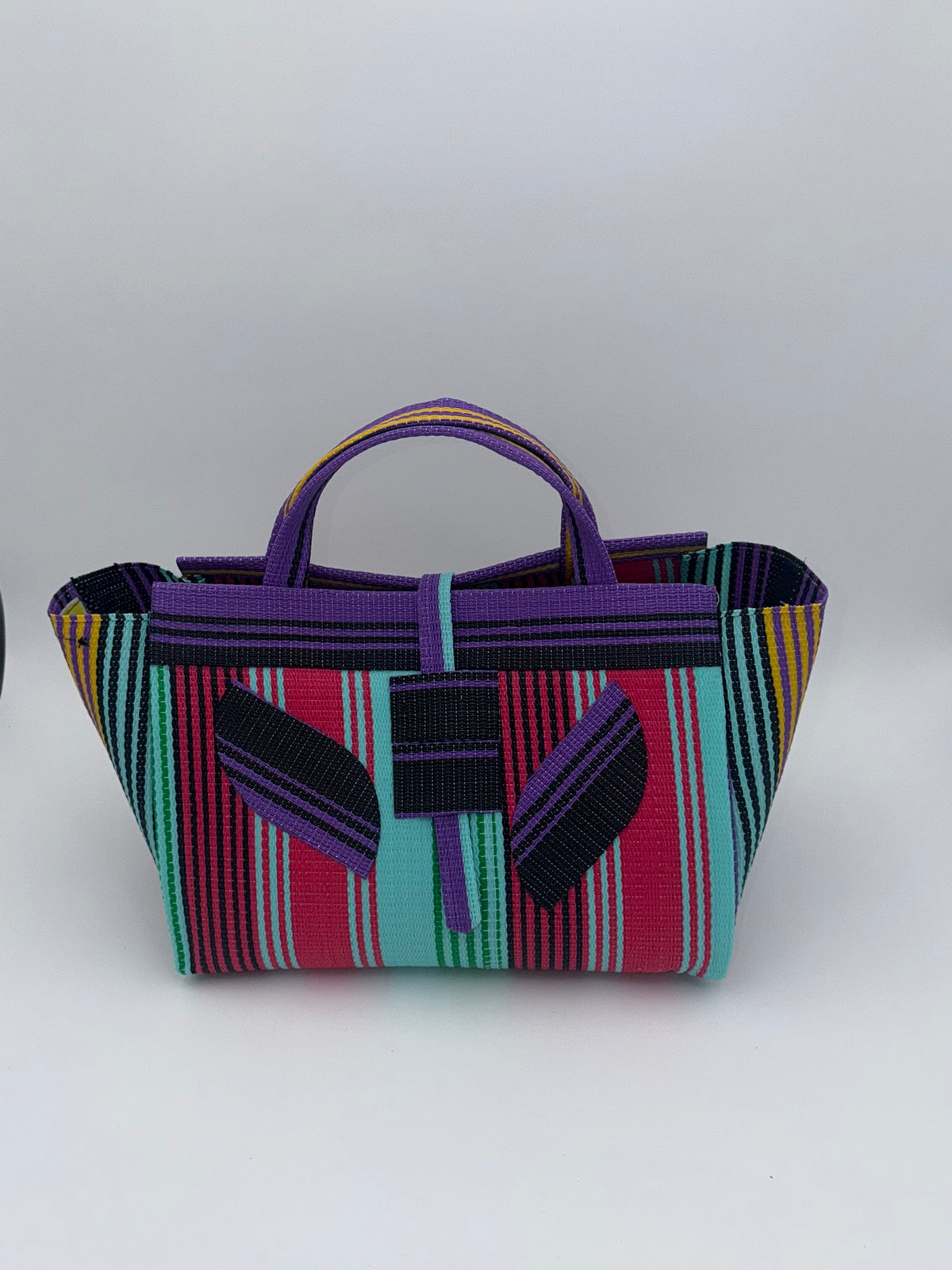 Africana Large handwoven tote bag by SCRUBIES in White,Blue,Yellow,Red with Stripes design and Abstract accent pattern
