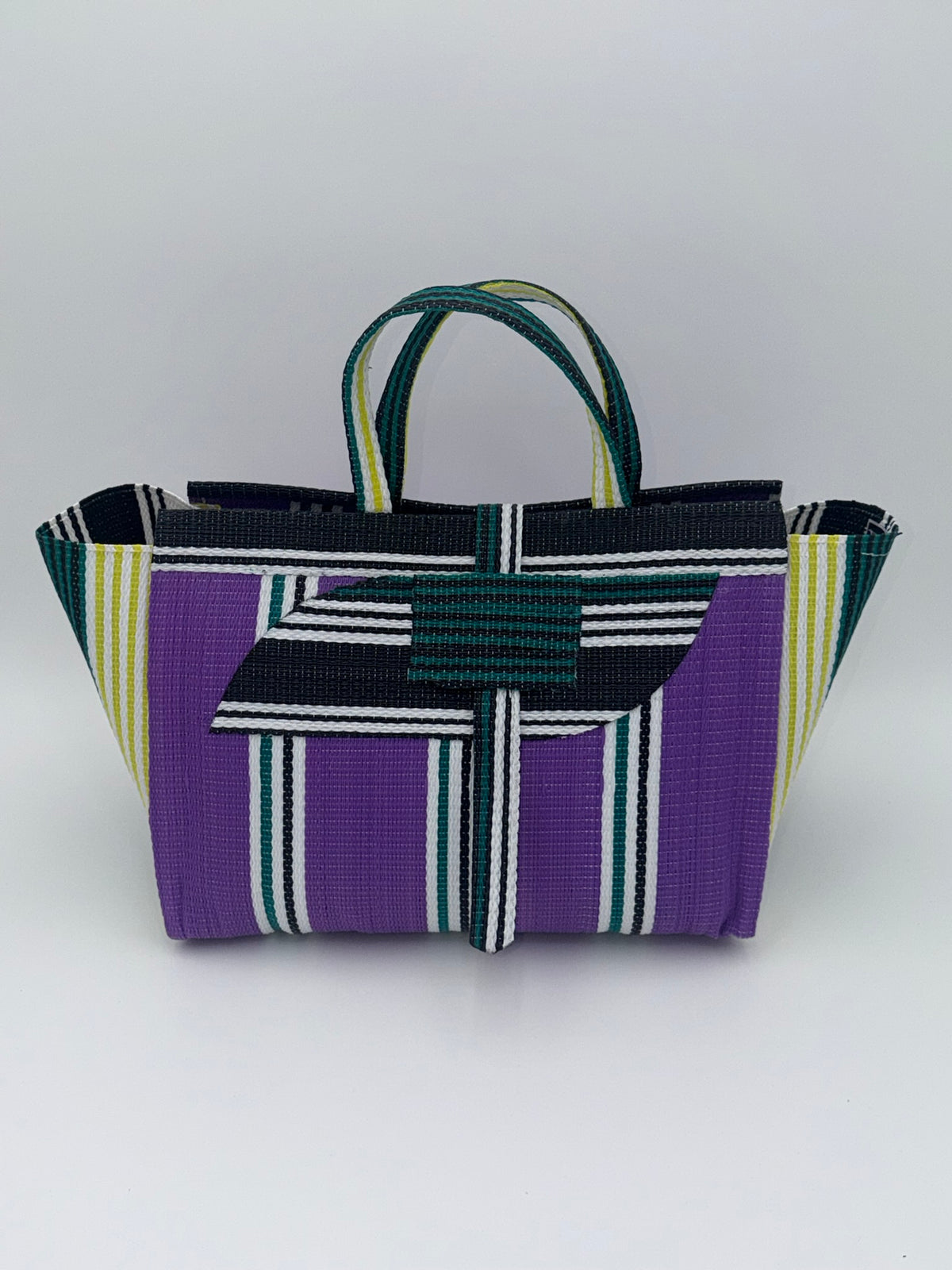 Lavender Large handwoven tote bag by SCRUBIES in Purple,White,Black with Stripes design and Almond accent pattern