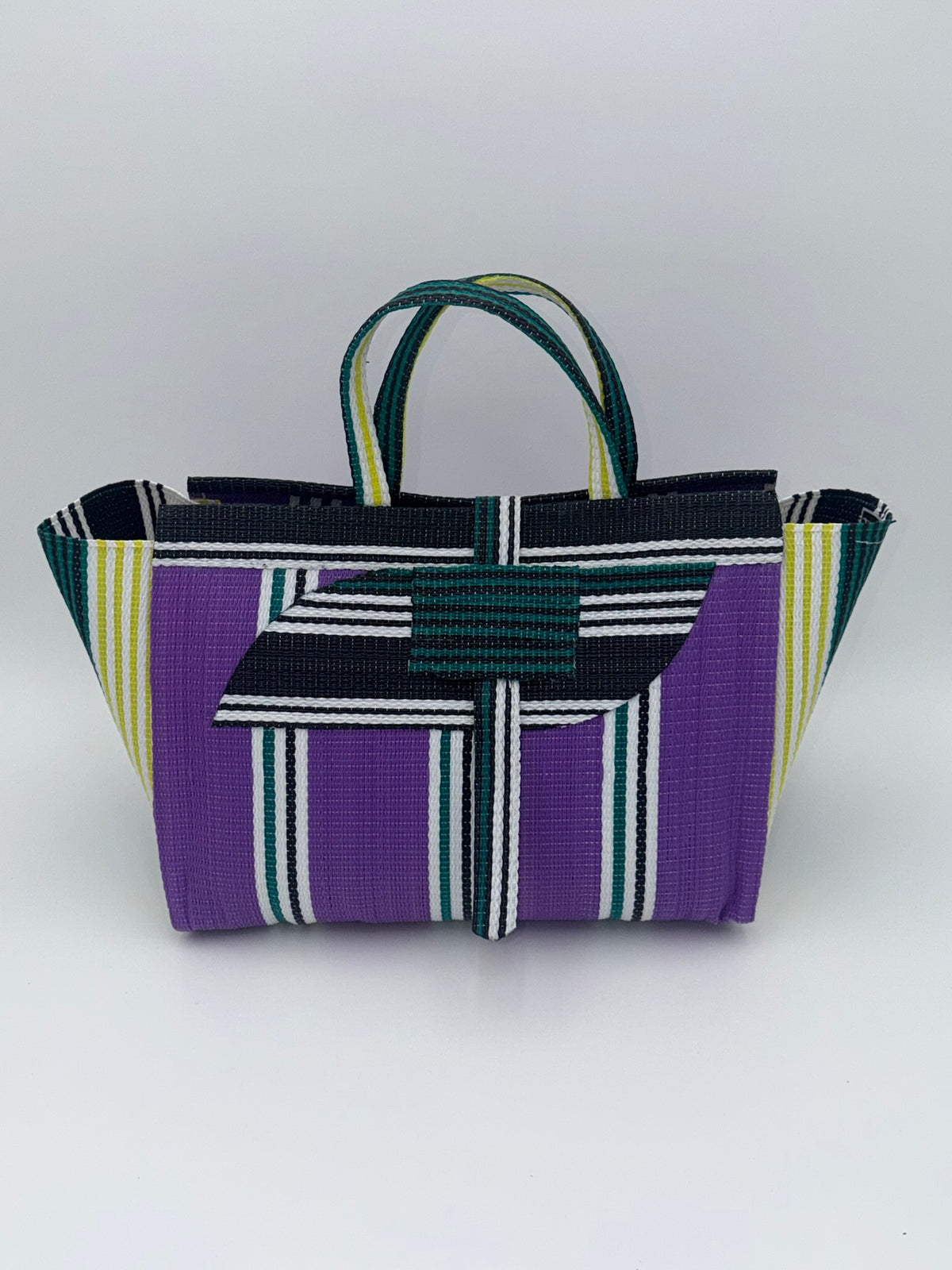 Lavender Large handwoven tote bag by SCRUBIES in Purple,White,Black with Stripes design and Almond accent pattern