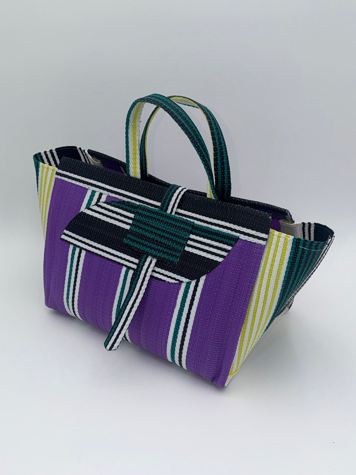 Lavender Large handwoven tote bag by SCRUBIES in Purple,White,Black with Stripes design and Almond accent pattern