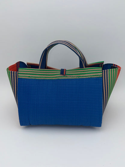 Lagoon Large handwoven tote bag by SCRUBIES in Blue,Green,Orange with Solid design and Leaf accent pattern
