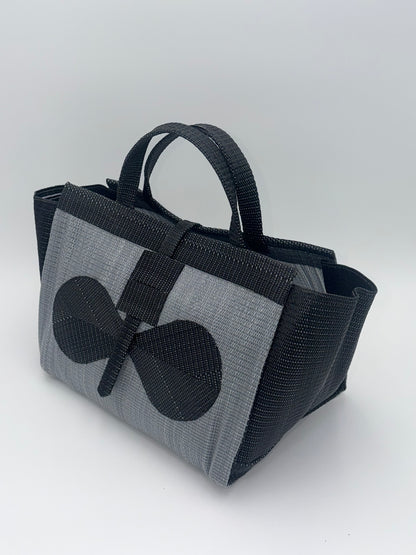 Silver Large handwoven tote bag by SCRUBIES in Grey,Black with Solid design and Bow accent pattern