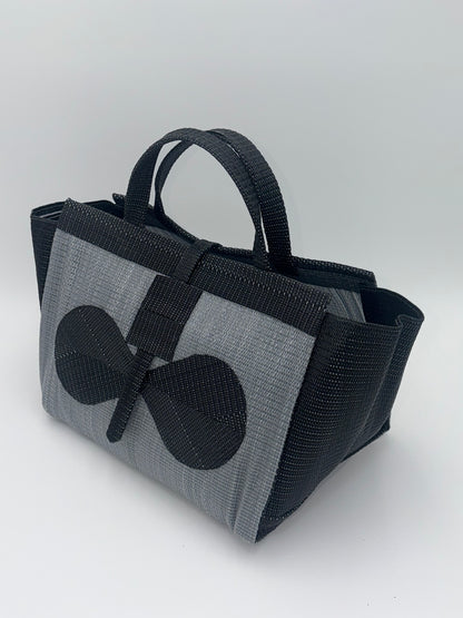 Silver Large handwoven tote bag by SCRUBIES in Grey,Black with Solid design and Bow accent pattern
