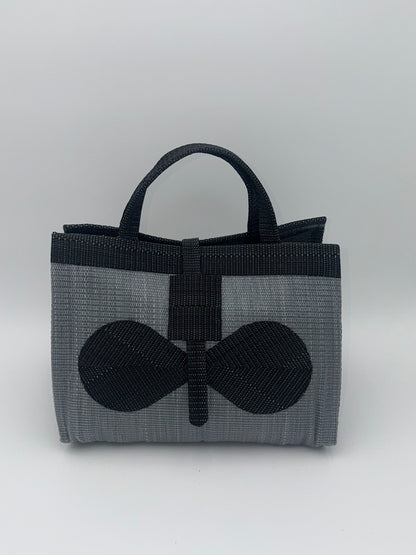 Silver Large handwoven tote bag by SCRUBIES in Grey,Black with Solid design and Bow accent pattern