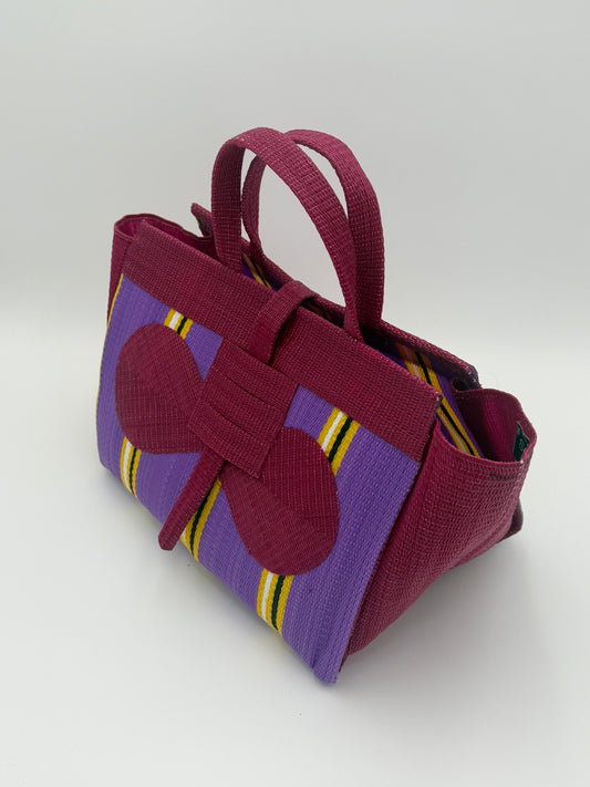 Lavender Large handwoven tote bag by SCRUBIES in Wine,Purple,Yellow with Stripes design and Bow accent pattern