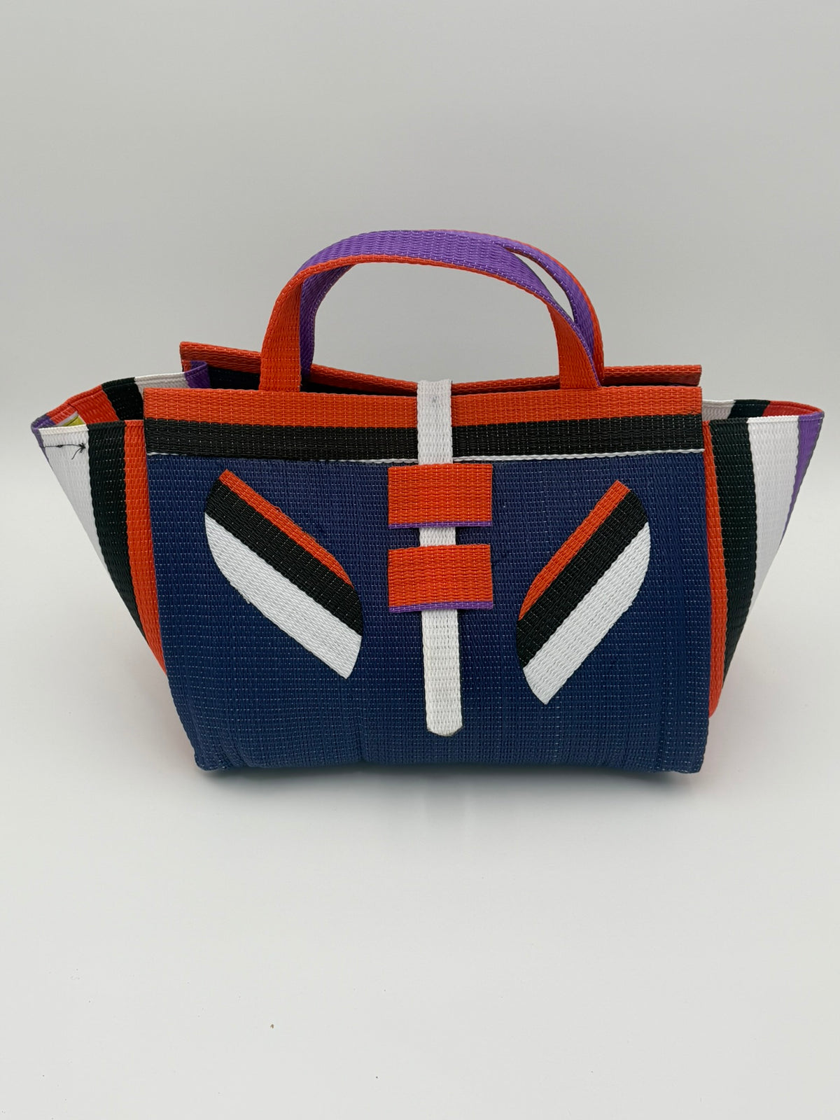 Lavender Large handwoven tote bag by SCRUBIES in Wine,Purple,Yellow with Stripes design and Bow accent pattern