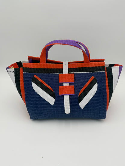 Lavender Large handwoven tote bag by SCRUBIES in Wine,Purple,Yellow with Stripes design and Bow accent pattern
