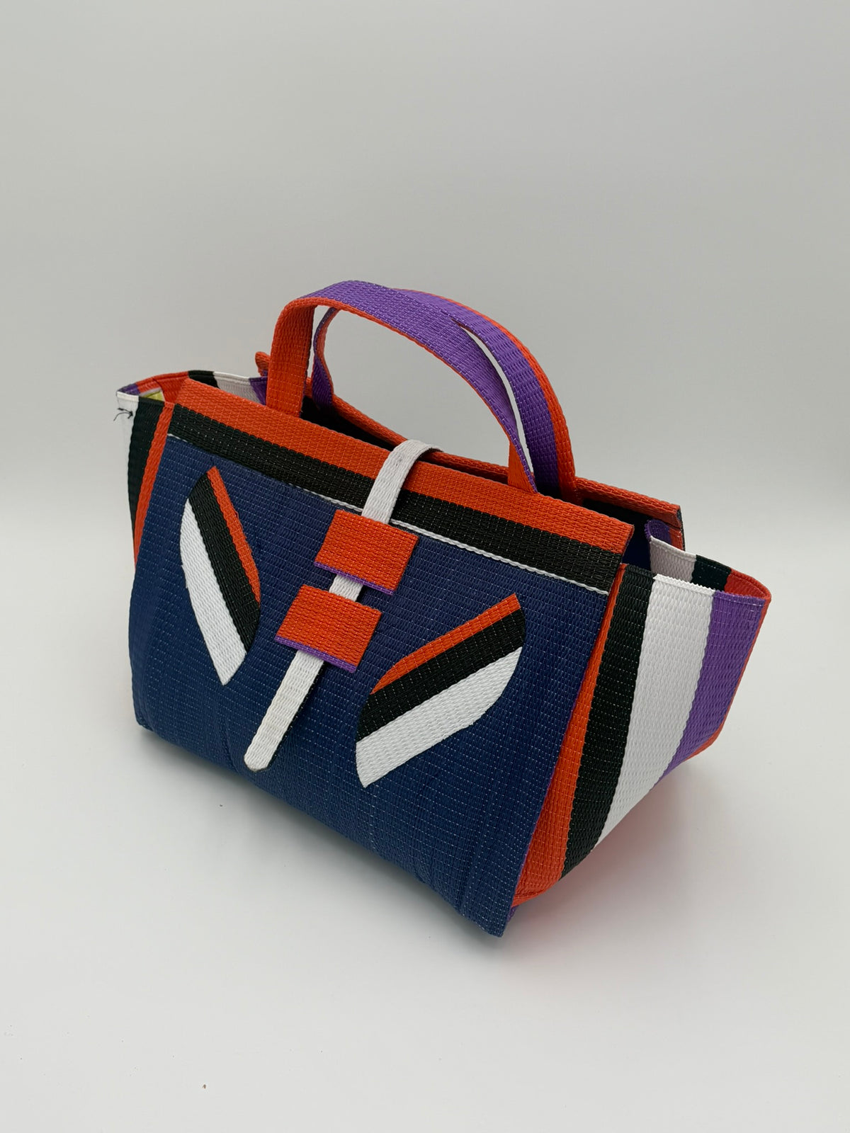 Lavender Large handwoven tote bag by SCRUBIES in Wine,Purple,Yellow with Stripes design and Bow accent pattern