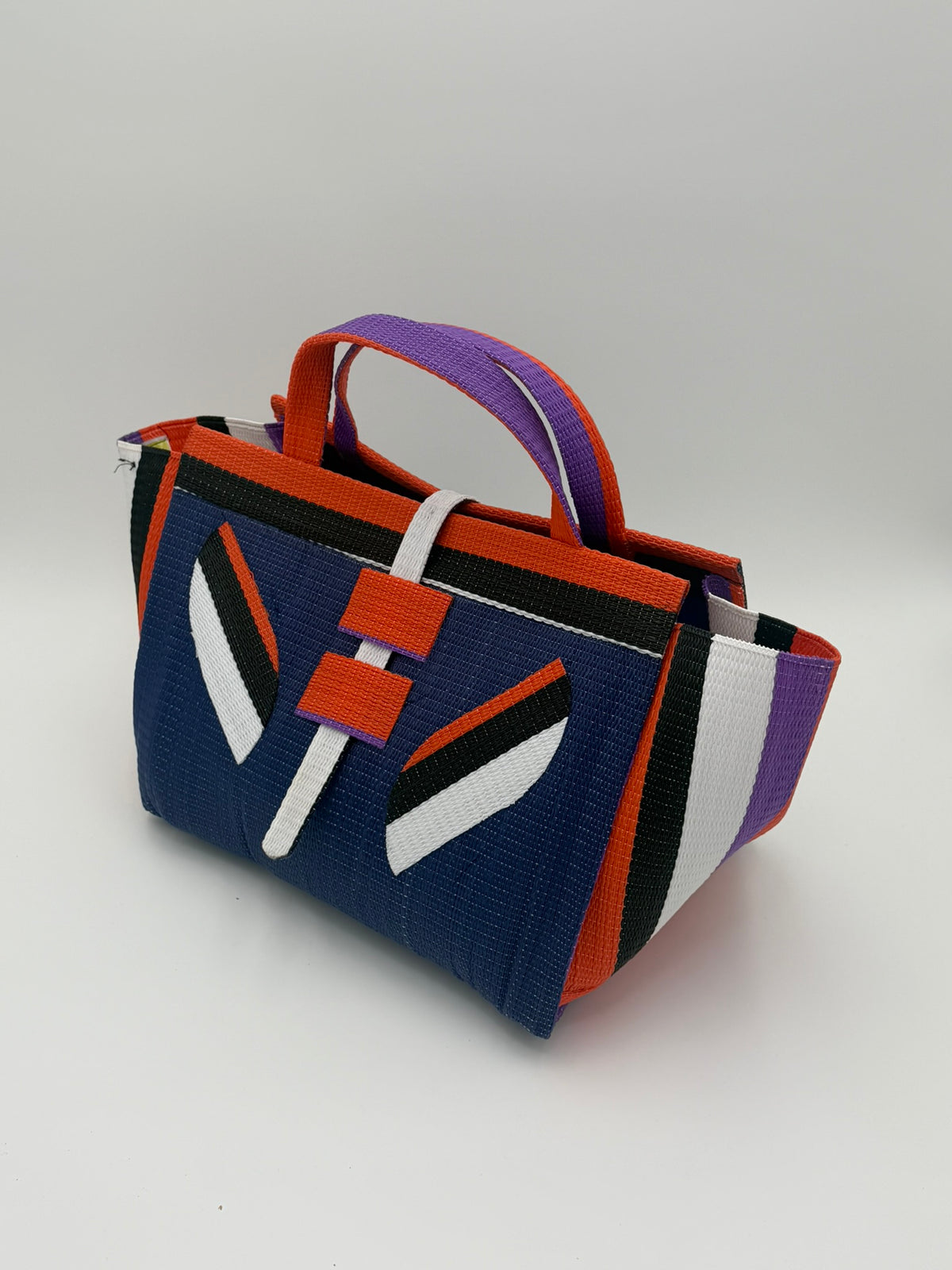 Lavender Large handwoven tote bag by SCRUBIES in Wine,Purple,Yellow with Stripes design and Bow accent pattern
