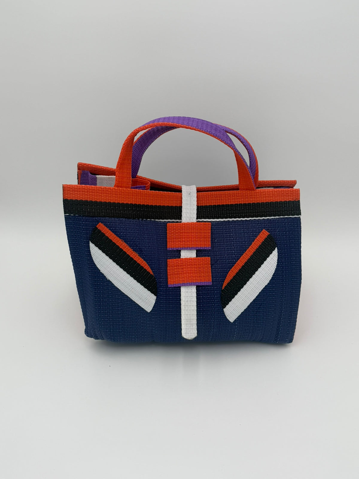 Lavender Large handwoven tote bag by SCRUBIES in Wine,Purple,Yellow with Stripes design and Bow accent pattern