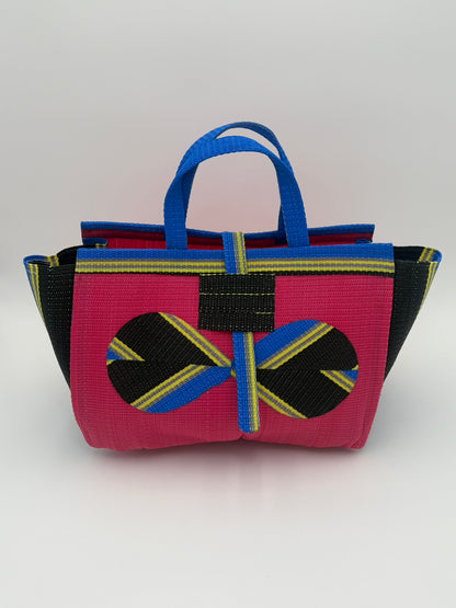 Candy Large handwoven tote bag by SCRUBIES in Pink,Black,Blue,Yellow with Solid design and Bow accent pattern