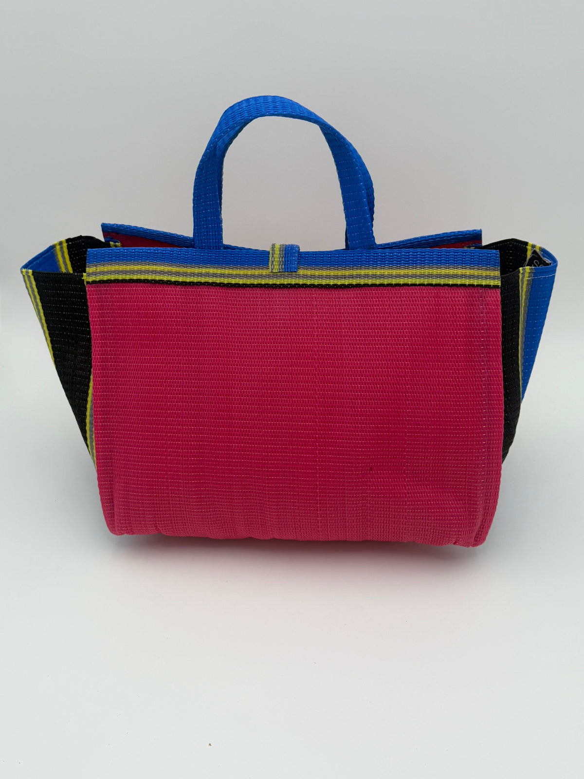 Candy Large handwoven tote bag by SCRUBIES in Pink,Black,Blue,Yellow with Solid design and Bow accent pattern
