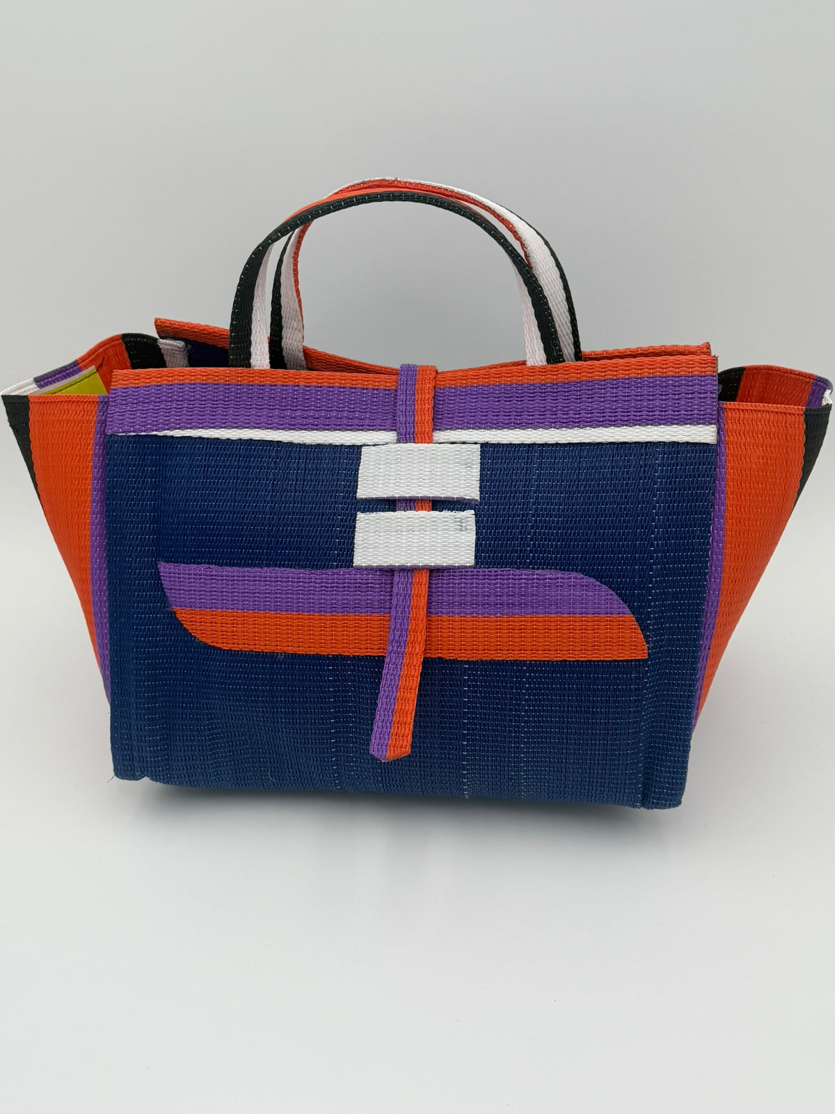 Berry Large handwoven tote bag by SCRUBIES in Blue,Orange,Purple,White with Solid design and Almond accent pattern