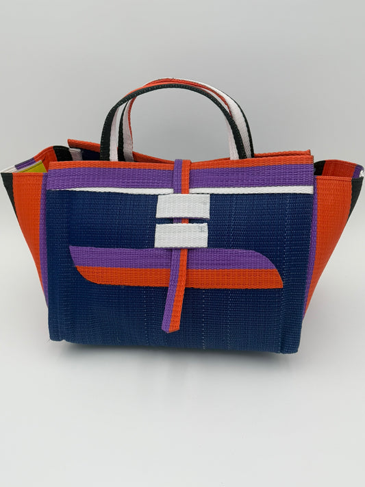 Berry Large handwoven tote bag by SCRUBIES in Blue,Orange,Purple,White with Solid design and Almond accent pattern