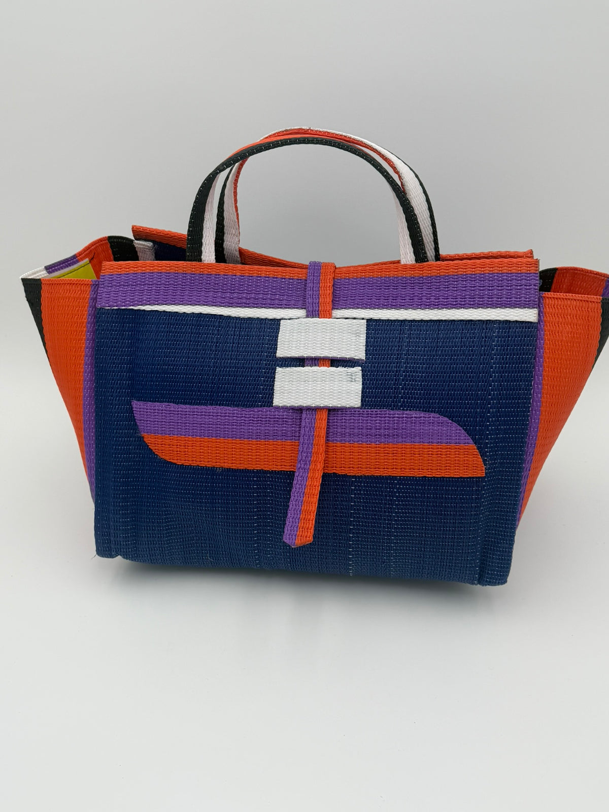 Berry Large handwoven tote bag by SCRUBIES in Blue,Orange,Purple,White with Solid design and Almond accent pattern
