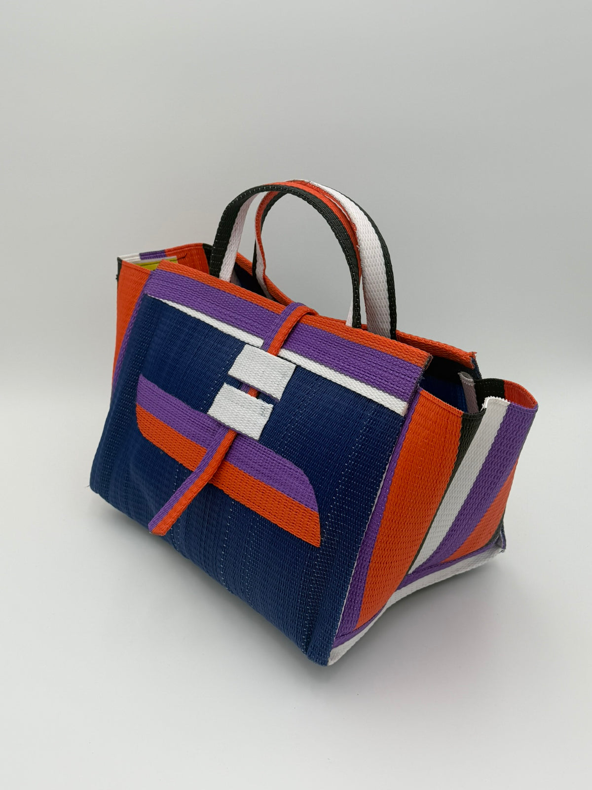 Berry Large handwoven tote bag by SCRUBIES in Blue,Orange,Purple,White with Solid design and Almond accent pattern