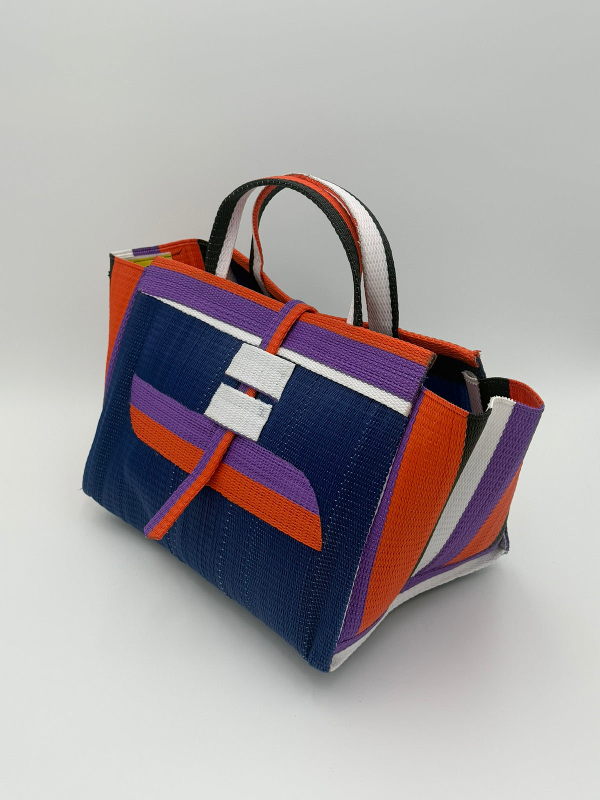 Berry Large handwoven tote bag by SCRUBIES in Blue,Orange,Purple,White with Solid design and Almond accent pattern