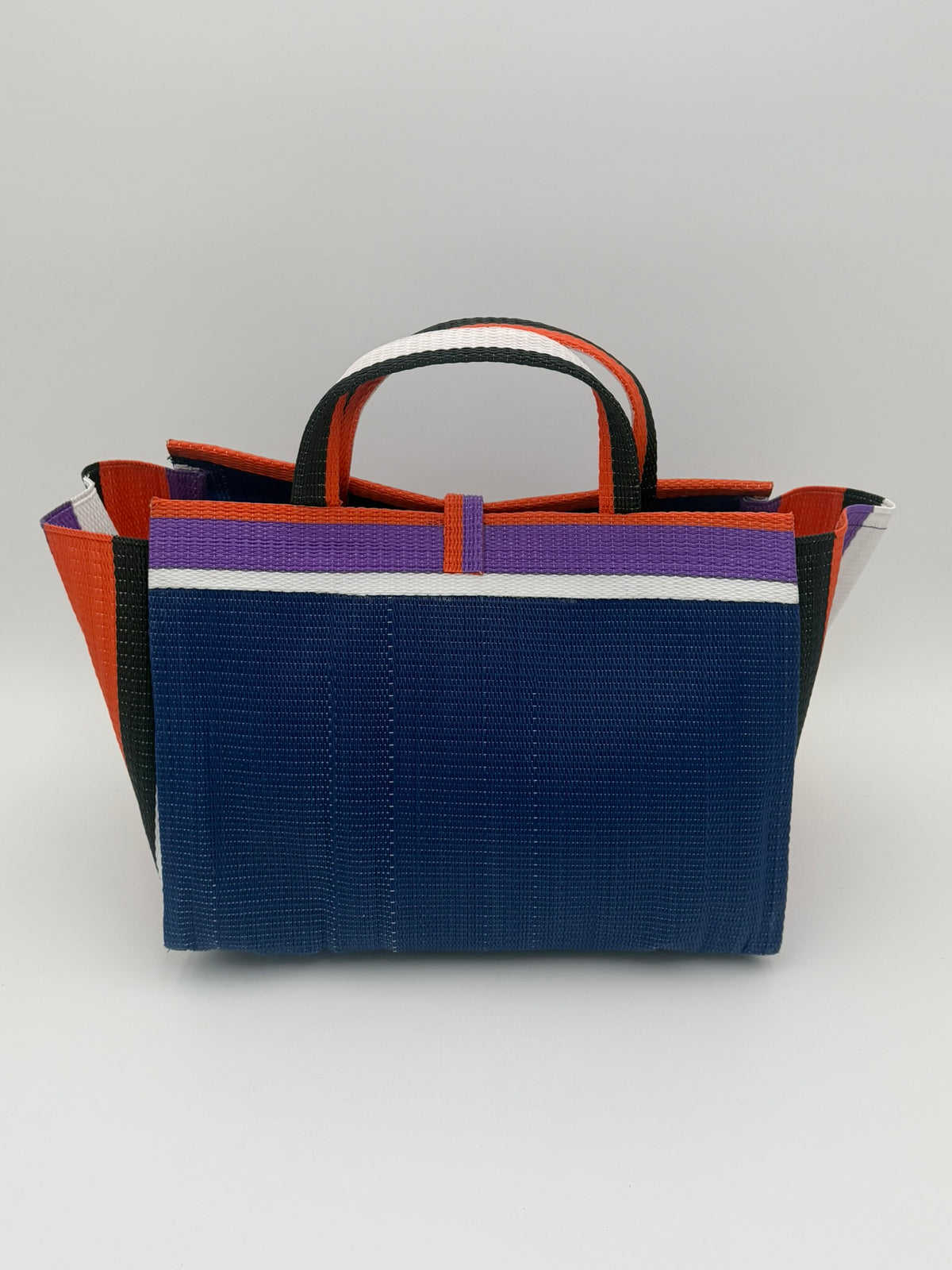Berry Large handwoven tote bag by SCRUBIES in Blue,Orange,Purple,White with Solid design and Almond accent pattern