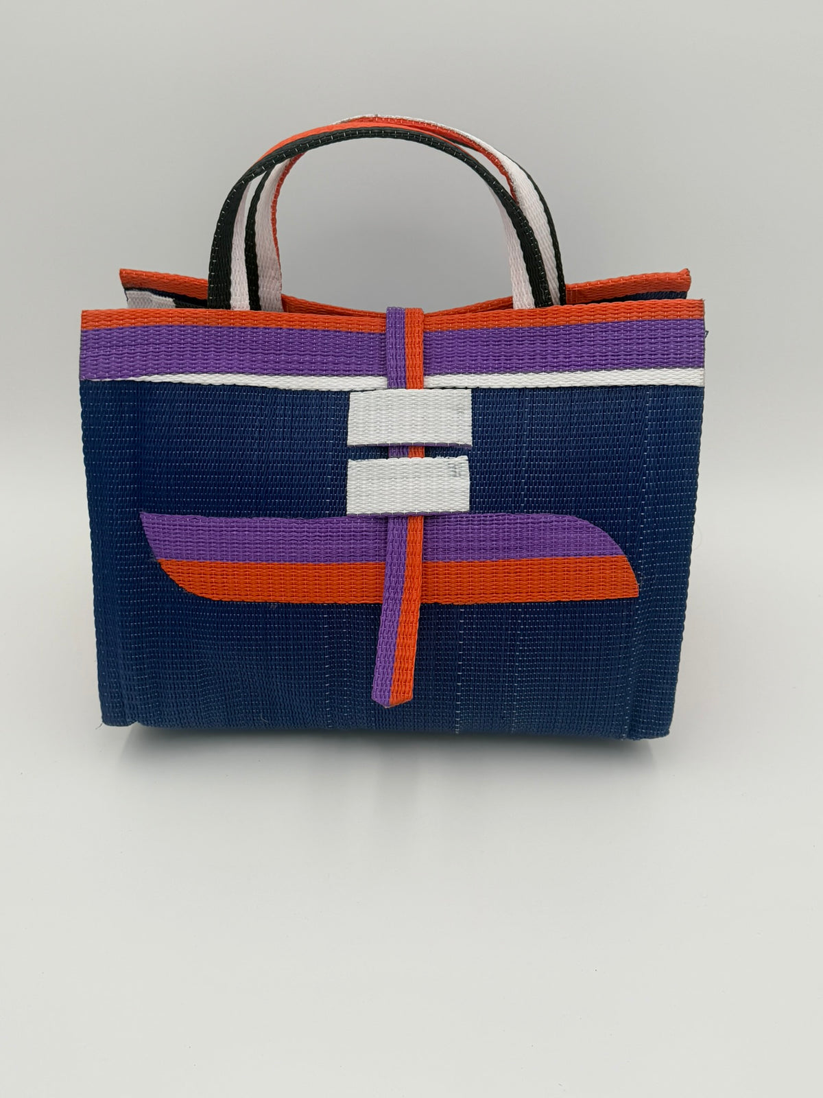 Berry Large handwoven tote bag by SCRUBIES in Blue,Orange,Purple,White with Solid design and Almond accent pattern