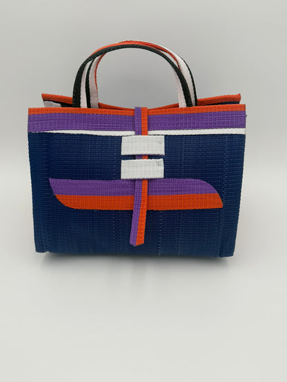 Berry Large handwoven tote bag by SCRUBIES in Blue,Orange,Purple,White with Solid design and Almond accent pattern
