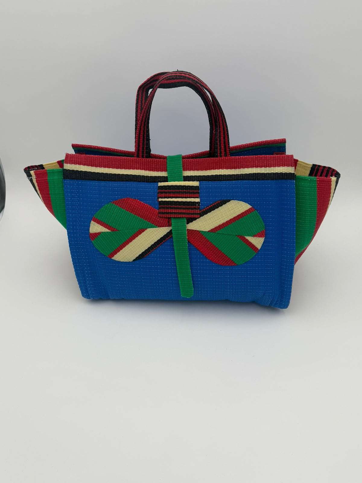 Africana Large handwoven tote bag by SCRUBIES in Blue,Red,Green,Cream with Solid design and Bow accent pattern