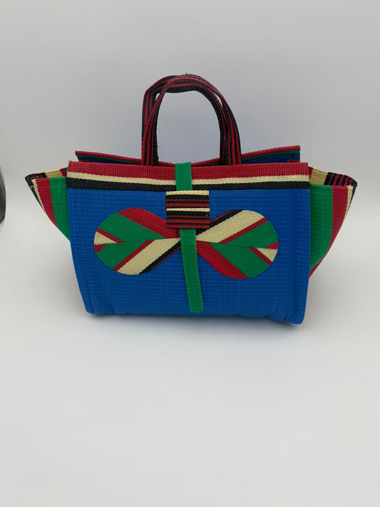 Africana Large handwoven tote bag by SCRUBIES in Blue,Red,Green,Cream with Solid design and Bow accent pattern