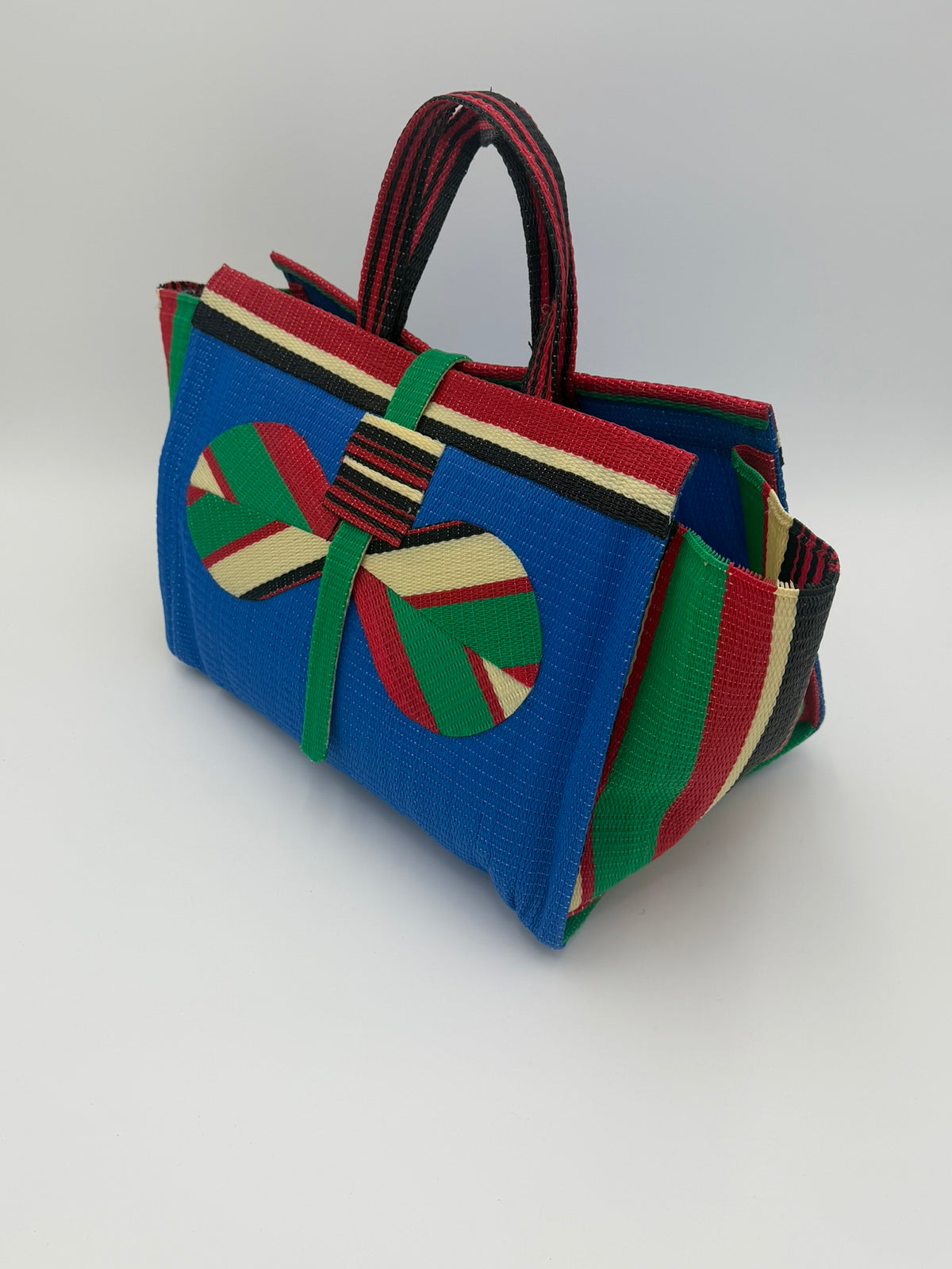Africana Large handwoven tote bag by SCRUBIES in Blue,Red,Green,Cream with Solid design and Bow accent pattern