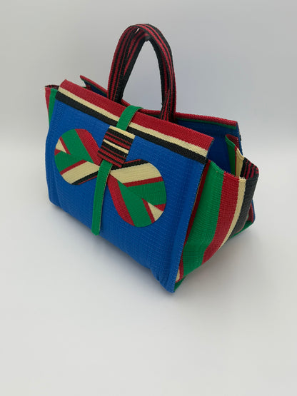 Africana Large handwoven tote bag by SCRUBIES in Blue,Red,Green,Cream with Solid design and Bow accent pattern