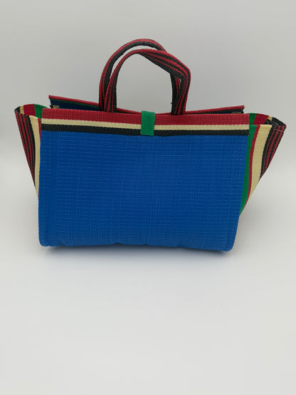 Africana Large handwoven tote bag by SCRUBIES in Blue,Red,Green,Cream with Solid design and Bow accent pattern