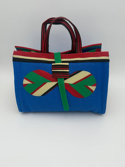 Africana Large handwoven tote bag by SCRUBIES in Blue,Red,Green,Cream with Solid design and Bow accent pattern