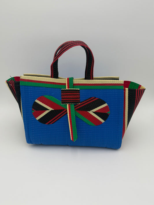 Africana Large handwoven tote bag by SCRUBIES in Blue,Red,Green,Cream,Black with Solid design and Bow accent pattern